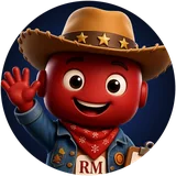 Howdy, a red robot in a cowboy hat and denim jacket waving and holding a check-mark clipboard